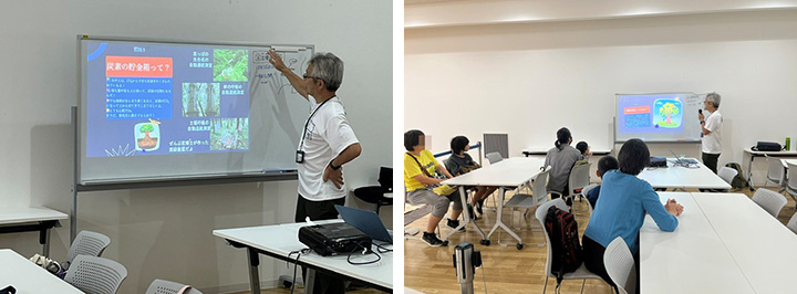 写真4（左）、5（右）：参加者のみなさんとレクチャーを行う広兼さん