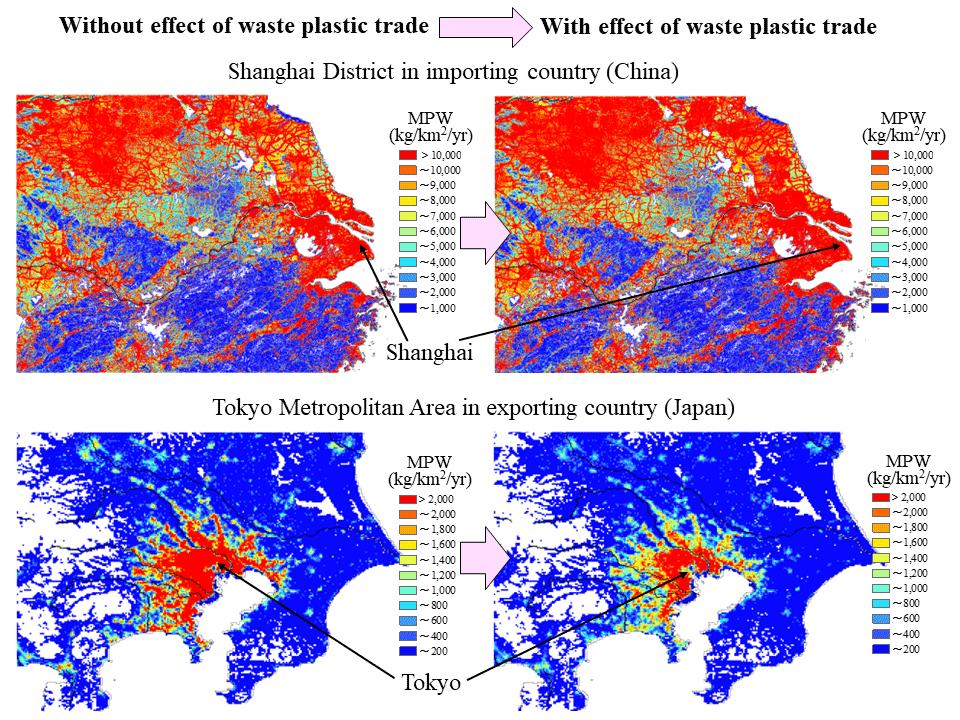 Fig. 6　Effect of waste plastic trade on MPW in Asian regions.